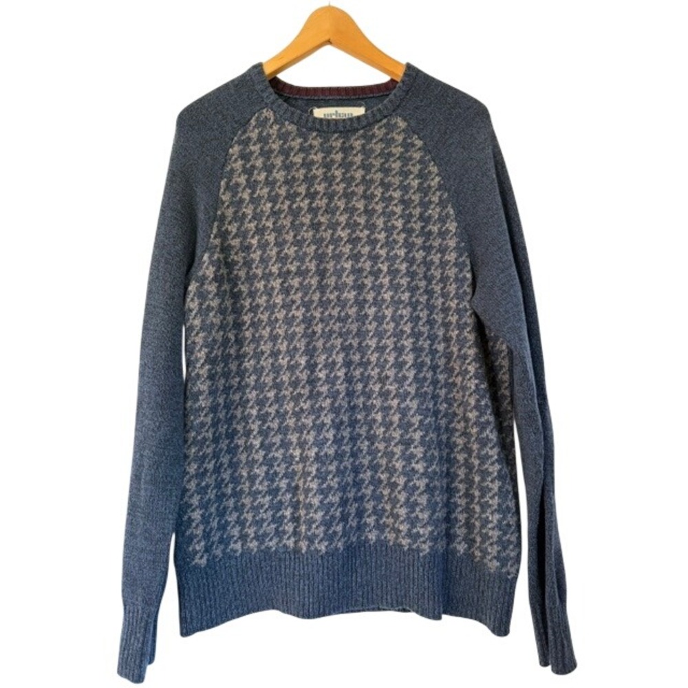 Urban Pipeline Mens Large Blue Houndstooth Raglan Crewneck Sweater Cotton Blend